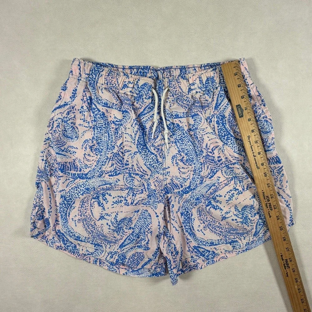 Lilly Pulitzer Mens Medium Capri Trunk Swim Shorts Pink Blue Alligator Print